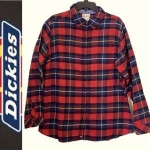 DICKIES WOMENS LONG SLEEVE SHIRT. 100%
COTTON. SIZE XL. RED PLAID FLANNEL